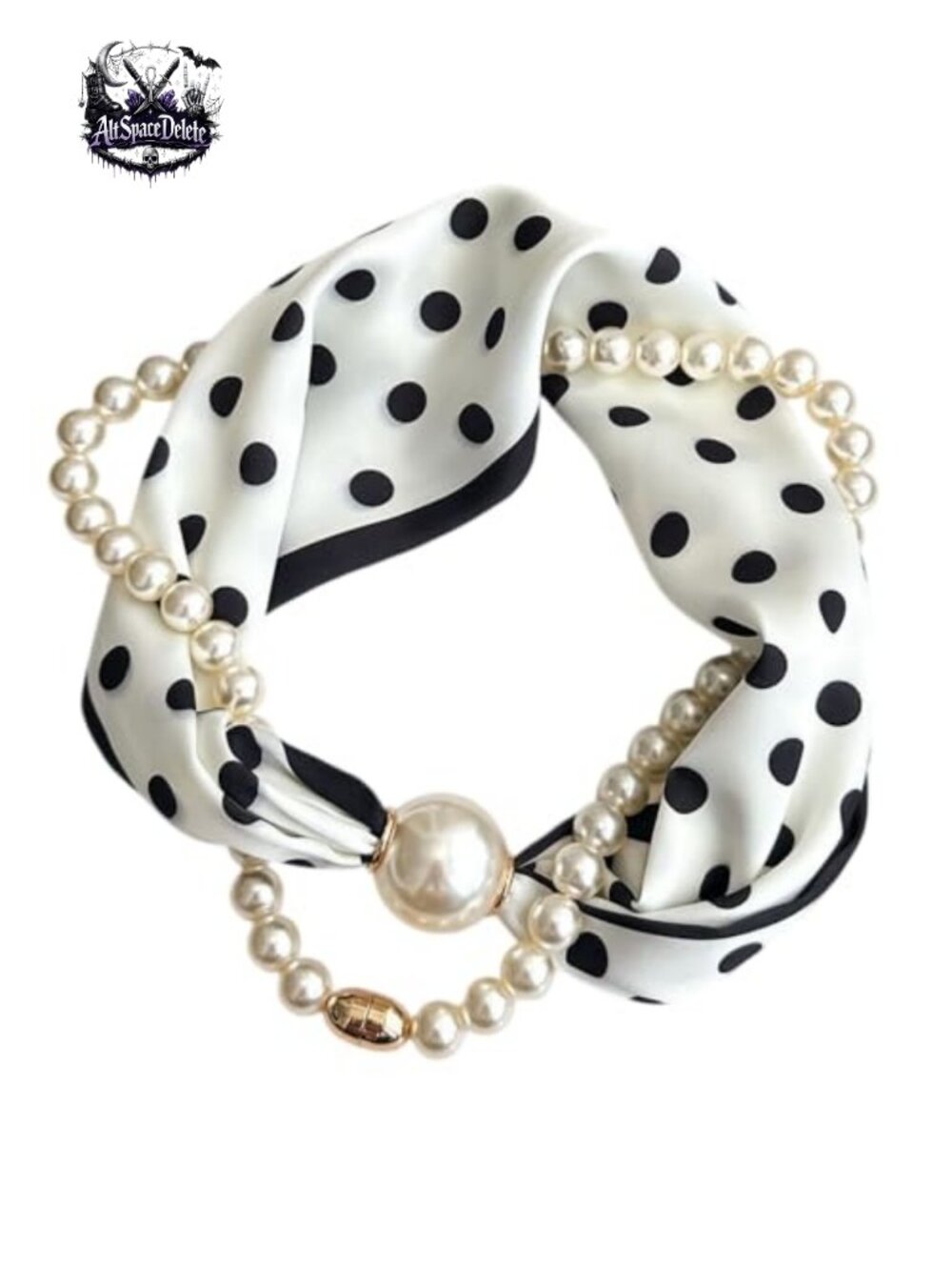 Satin Silk Blend Scarf Magnetic Pearl Buckle Necklace Neckerchief